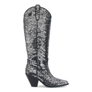 INC Womens Gray Sequined Ipiriah Round Toe Stacked Heel Western Boot 5.5 M